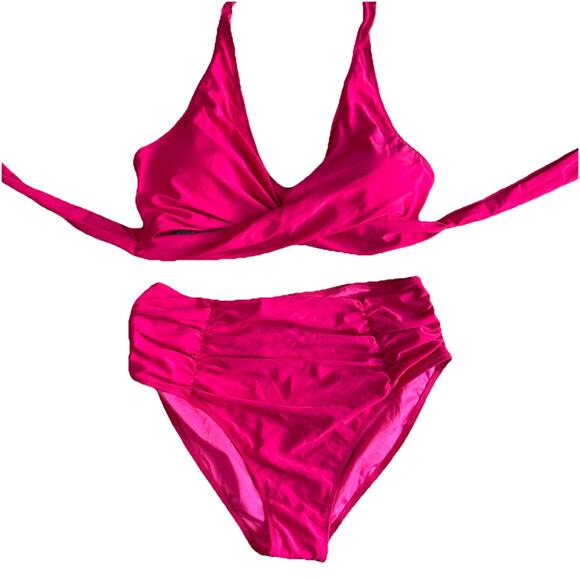 Blooming‎ Jelly Women’s XL Hot Pink Hi-waist Tummy Control Swimsuit Bikini - Picture 1 of 10